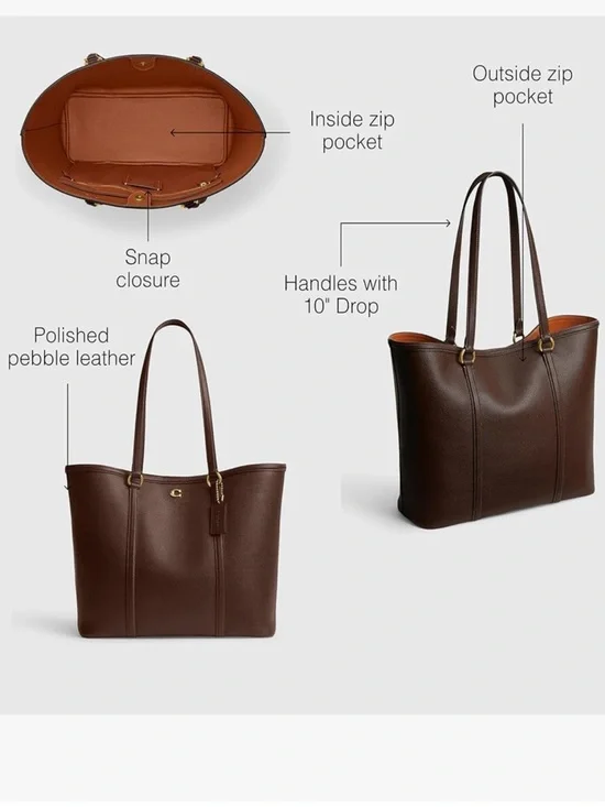 Authentic NWT Coach Maple Pebbled Leather Legacy Tote with Brass Hardware - Picture 3 of 10